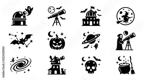 Foto Create a premium Adobe Stock vector icon set featuring exactly 12 unique Hallowe