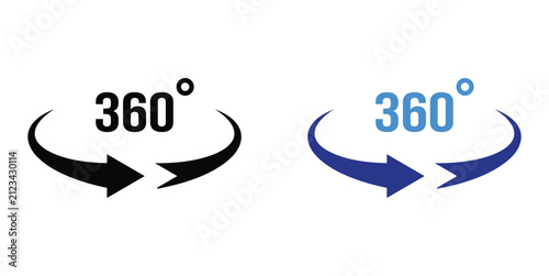 Fotografie black and blue 360 degrees view icon set