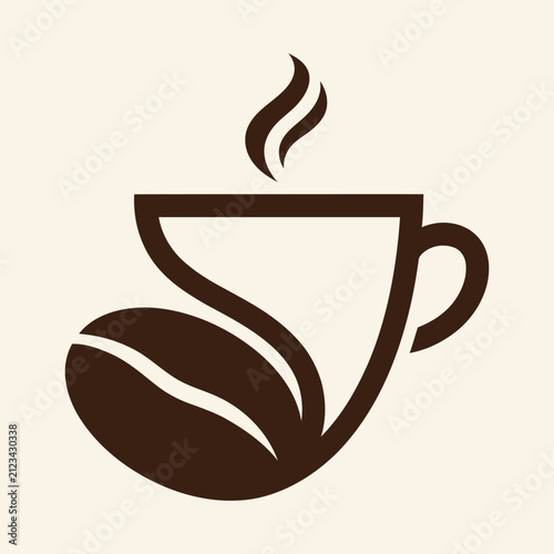 Minimalist coffee cup icon with a roasted bean shape for cafe and restaurant branding