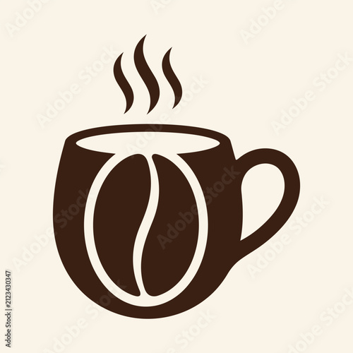 Modern coffee mug icon with a central coffee bean silhouette for cafe brand identity