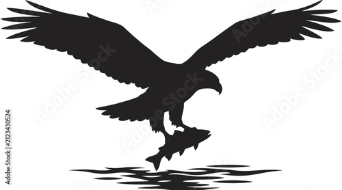 Fotografía Bald, eagle, silhouette, catching, fish, from, water, ripples, predatory, wildli