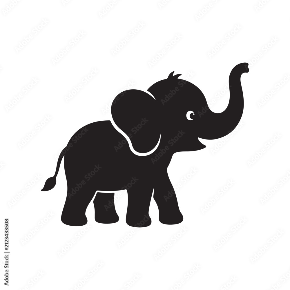 Fototapeta premium Baby elephant silhouette icon vector flat design. 