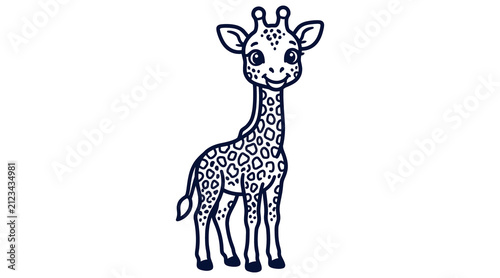 Cute Baby Giraffe Cartoon Outline Vector Illustration for Kids