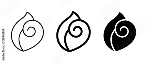 Foto Minimalist seashell icon set, spiral sea shell vector illustrations, black and w