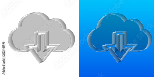 cloud download arrow computing storage network technology internet glossy 3d glass render isolated transparent icon blue modern digital