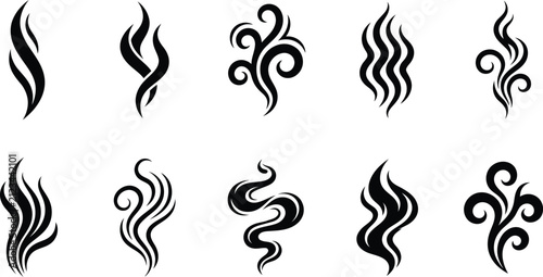 Black smoke and steam icons set vector illustration