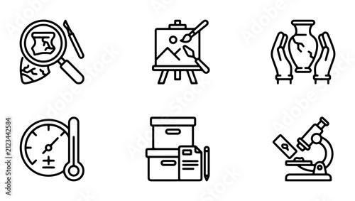 Принти на полотні Museum conservation line icons set, professional art restoration and archaeology