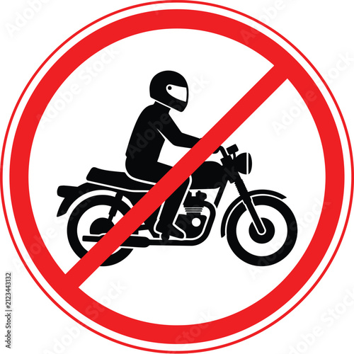 No Motorcycle Sign with Red Prohibition Circle