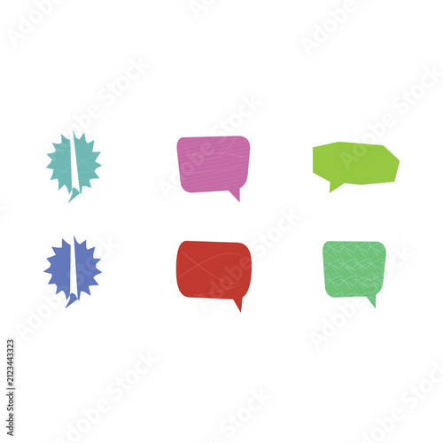 Set of colorful speech bubble icons with explosion symbols isolated on transparent background, Vector, illustration