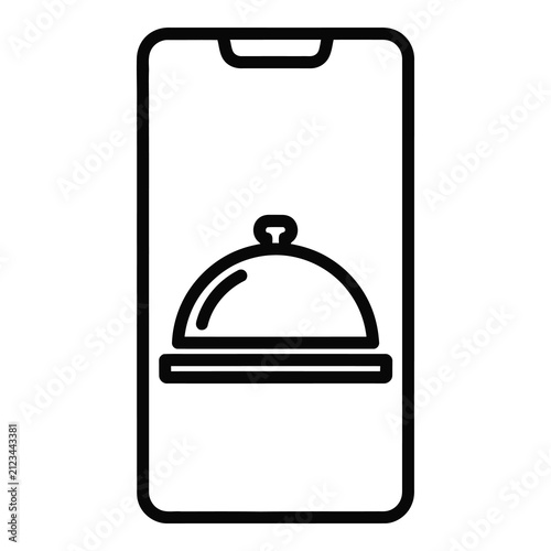 Mobile food delivery app icon with cloche on smartphone screen