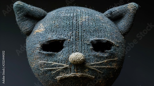 Knitted cat puppet. Handmade animal toy.