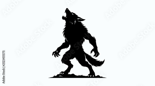 Картината върху платно Halloween Werewolf howling silhouette vector illustration