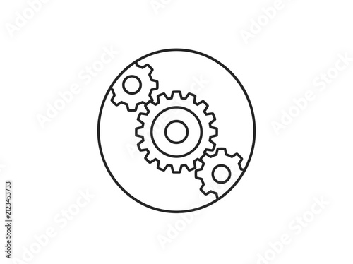 Interlocking gears mechanism inside a circle outline abstract concept