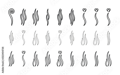 白黒の手描きの蒸気、煙、ハートのコレクション