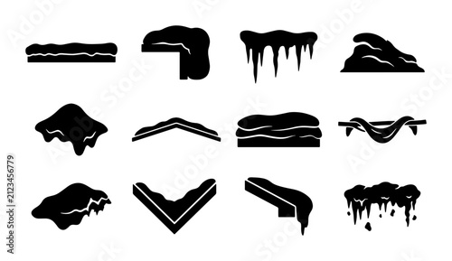 Принти на полотні Winter Snow Drifts and Icicle Vector Icons, Frozen Snowbank Elements, Cold Weath