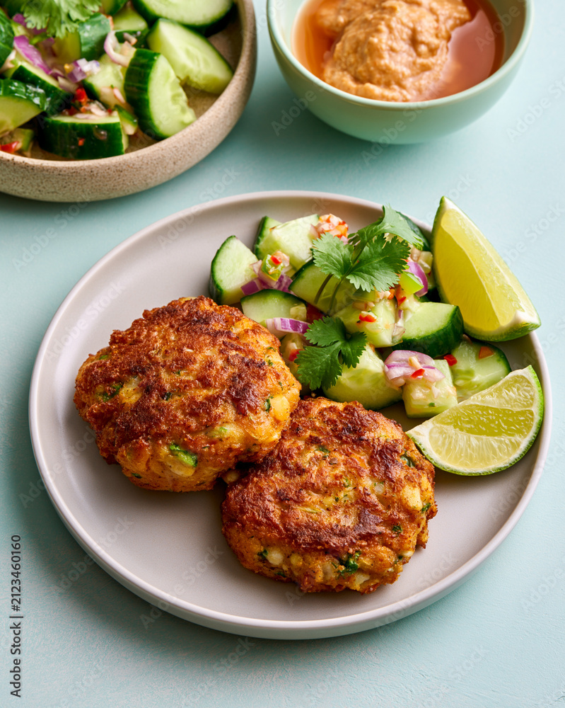 Fototapeta premium Barbadian fish cake plate with pepper sauce