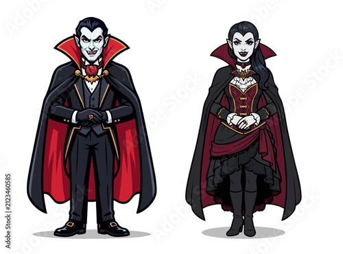 фотографія A pair of female and male vampires in distinctive costumes.