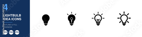 Lightbulb Idea Icons Set with Flat Style, Modern Design. Conceptual Illustration for Innovation, Creativity, and Bright Ideas.