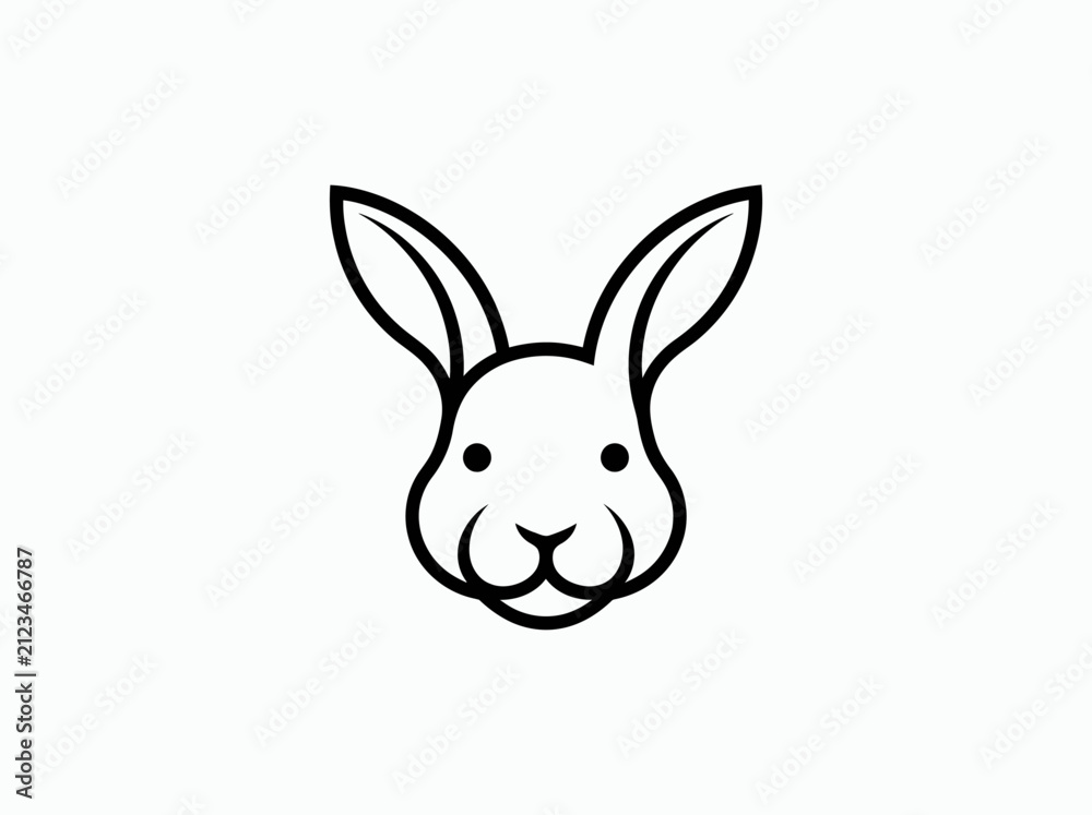 Fototapeta premium Stylized rabbit head icon simple outline vector art