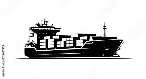 Obraz na płótnie Black silhouette of a large cargo ship with containers on deck with against whit