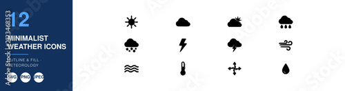 Weather Icons Set with Minimalist Design and Various Weather Symbols. Simple Weather Illustrations for Website and App Design.