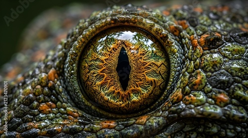 Close-up of a gecko's eye with intricate patterns and bright colors