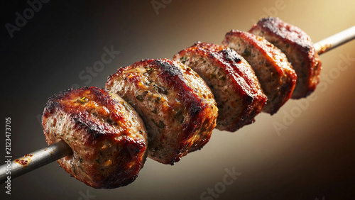 Grilled Meat Skewers on Open Fire – Juicy Shashlik with Smoke for Barbecue Menu, Outdoor Party or Camping Food Photography