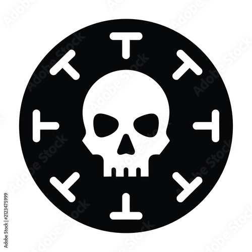 Skull icon with white symbols on black background