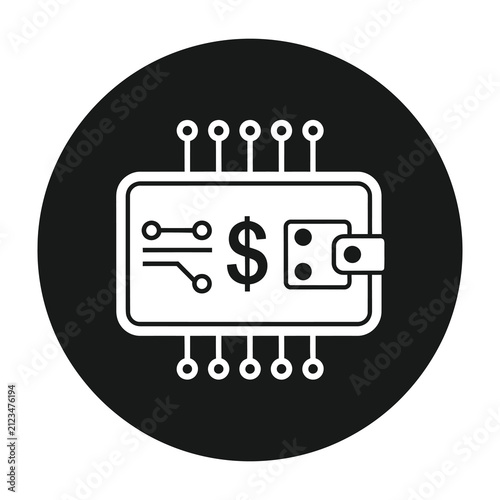 Microchip with dollar sign on circuit board icon technology symbol