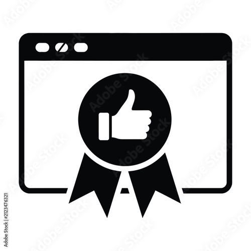 thumbs up icon on computer screen with ribbon