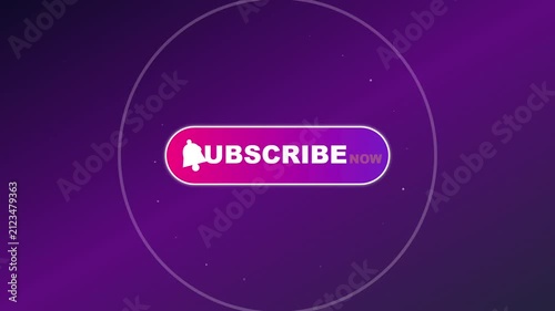 Subscribe now button animation with notification bell on gradient background