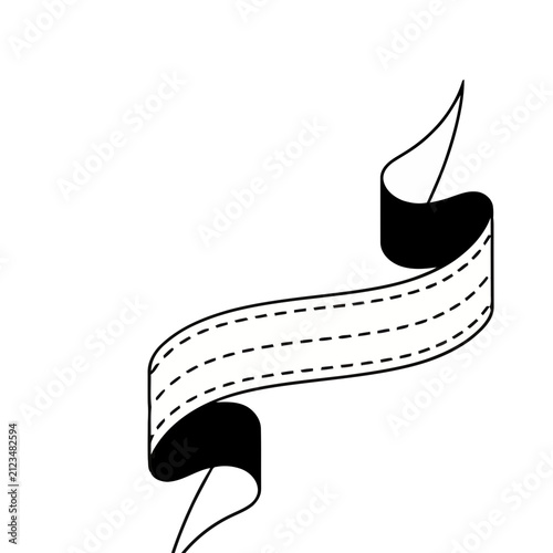 Black and white ribbon banner with dashed lines