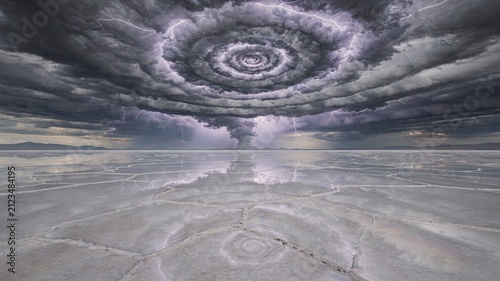 Surreal Prismatic Salt Flat Reflecting an Infinite Fractal Storm Ceiling｜無限のフラクタル嵐天井を映す超現実の虹色塩平原