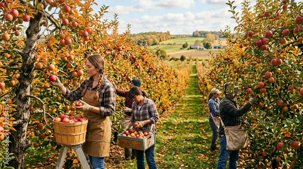 Fototapeta premium Harvesting Apples in Orchard - Autumn Season