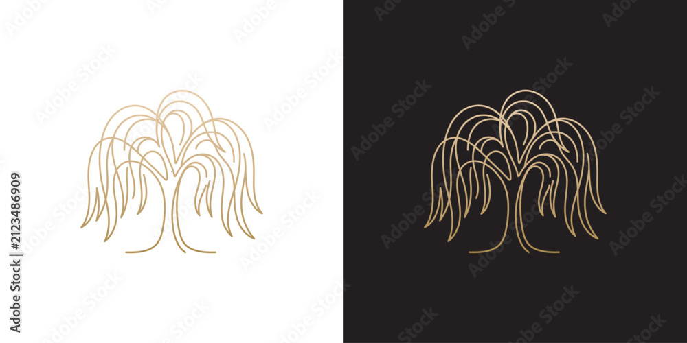 Fototapeta premium Elegant Continuous Line Art Willow Tree Illustration for Luxury Branding and Minimalist Decorative Design Elements