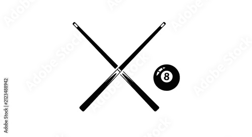 Vector illustration of billiards pool cues and 8 ball icon vector illustration on a transparent background