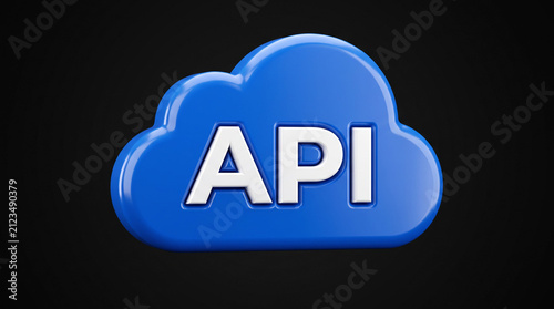 Blue 3D cloud icon with API text on black background.