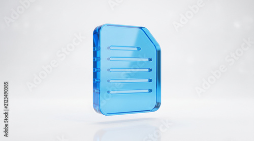 Blue 3D glass document file icon with lines.