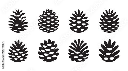 Foto Simple pine cone silhouette set for minimal winter decoration and botanical pattern graphic elements