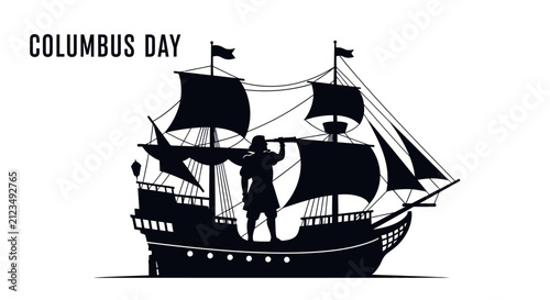 Columbus day celebration with sailor on ship with depicts black silhouette sailor standing ship sails symbolizing columbus exploration navigator