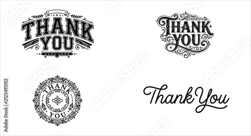 Elegant thank you design in vintage typography styles isolated on white background