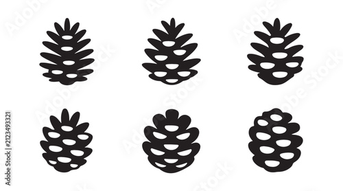 Konstfotografi Conifer cone silhouettes for forest themed design projects set of six black pine seed vector icons