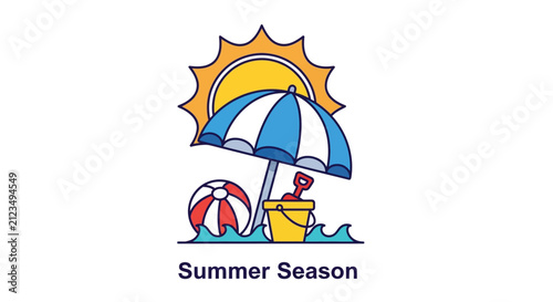Colorful beach summer vacation icon.
