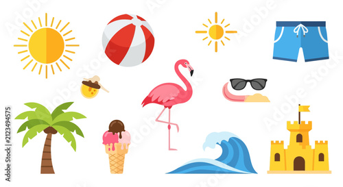 Colorful beach summer vacation icons.