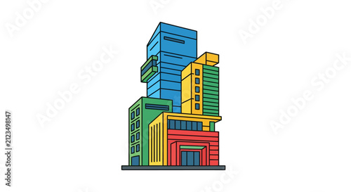 Colorful City Buildings Tower High.