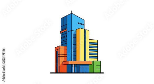 Colorful City Skyscraper Building Architecture.