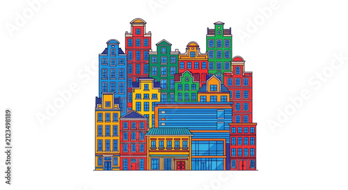 Colorful City Buildings Urban Landscape.