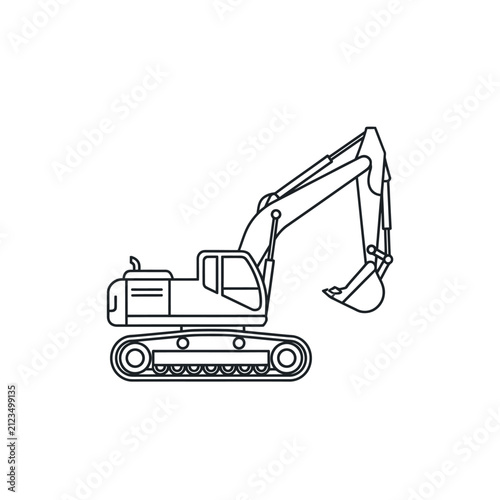 Excavator Line Drawing for Construction Industry Use