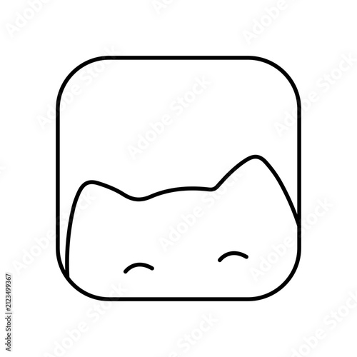 Minimalist black and white line art vector illustration of a cute cat head icon