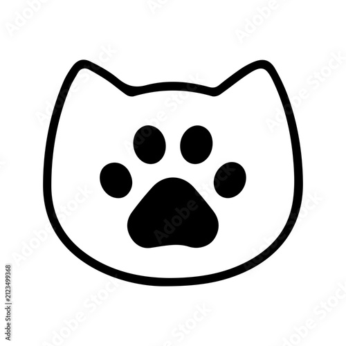Minimalist cat head silhouette with a paw print inside for pet logo design